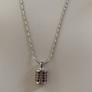 Elegant Silver Necklace with Red Gemstone Pendant